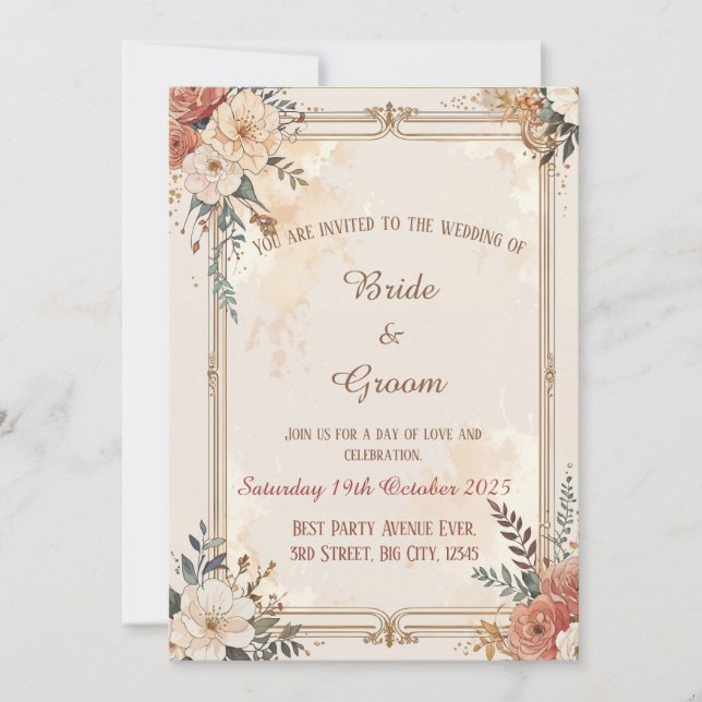 Beautiful Flower Detail Wedding Invitation Card (Front)