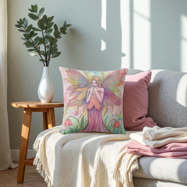 Beautiful Flower Faerie Fairy Throw Pillow (Creator Uploaded)