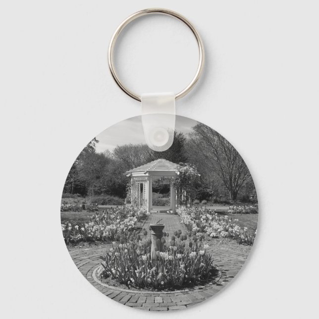 Beautiful Flower Garden in Black and White Key Ring (Front)