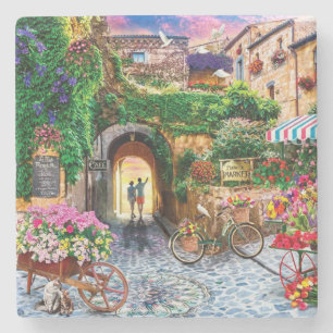 Beautiful Flower Market Fine Art Stone Coaster