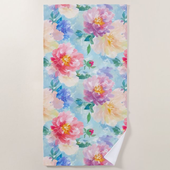 Beautiful Flower Pattern Beach Towel (Front)