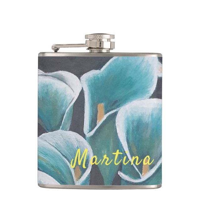 Beautiful Flower Personalised  Hip Flask (Front)