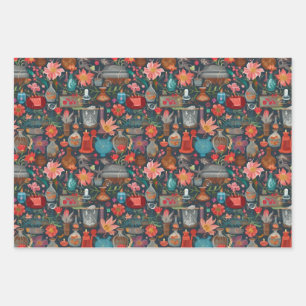 Beautiful Flower Pots Vases Cottagecore Pattern Wrapping Paper Sheet