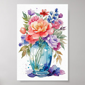 Beautiful Flower Vase Clip Art on White Background Poster