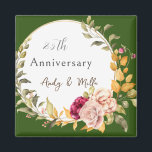 Beautiful Flower Wreath Green Wedding Anniversary  Magnet<br><div class="desc">Beautiful Flower Wreath Green Wedding Anniversary Magnet. 
A beautiful magnet for your 25th Wedding Anniversary gift. Has green background with flower Wreath. You can customise the Text on it .</div>