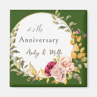 Beautiful Flower Wreath Green Wedding Anniversary Magnet