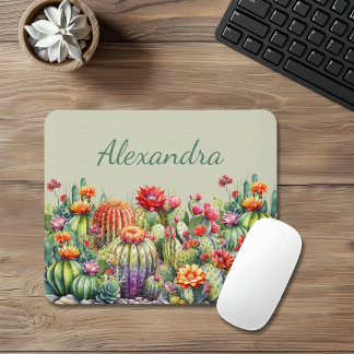 Beautiful Flowering Cacti With Name Mouse Mat