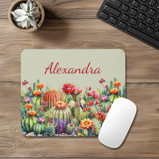 Beautiful Flowering Cacti With Name Mouse Mat