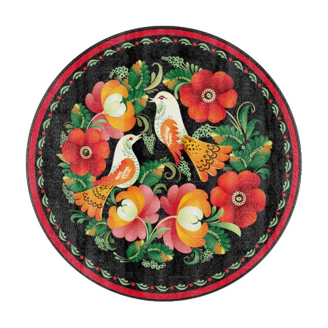 Beautiful Flowers and Birds Hungarian Cutting Board (Front)