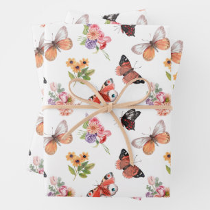 Beautiful Flowers and Butterflies Any Occasion Wrapping Paper Sheet