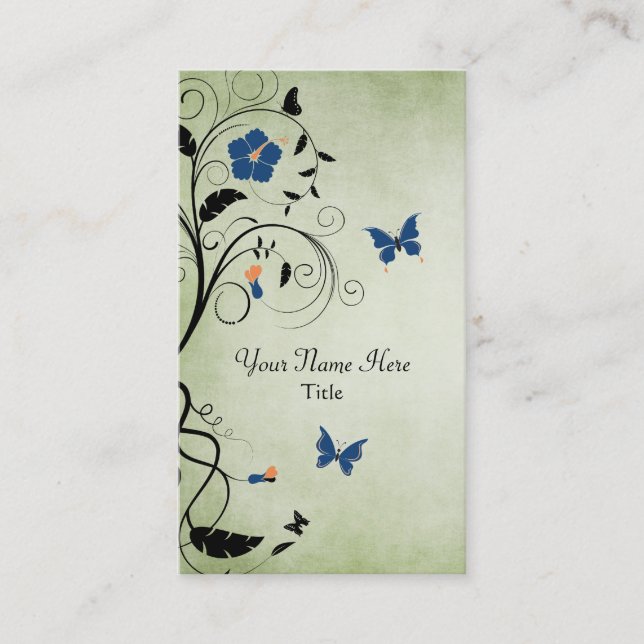 Beautiful Flowers and Butterflies Business Card (Front)
