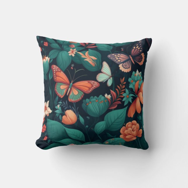 Beautiful flowers and butterflies in the jungle cushion (Front)