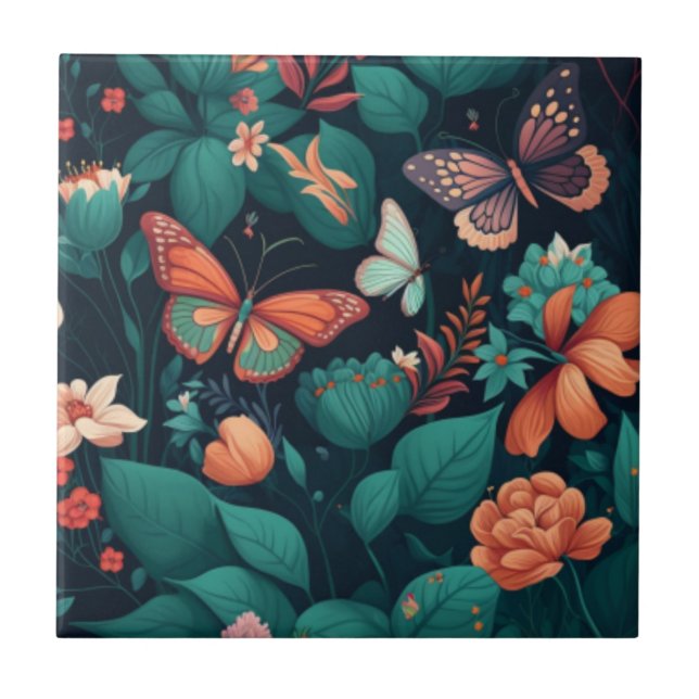 Beautiful flowers and butterflies in the jungle tile (Front)