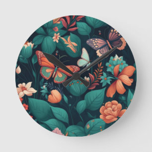 Beautiful flowers and butterflies pastel colours r round clock