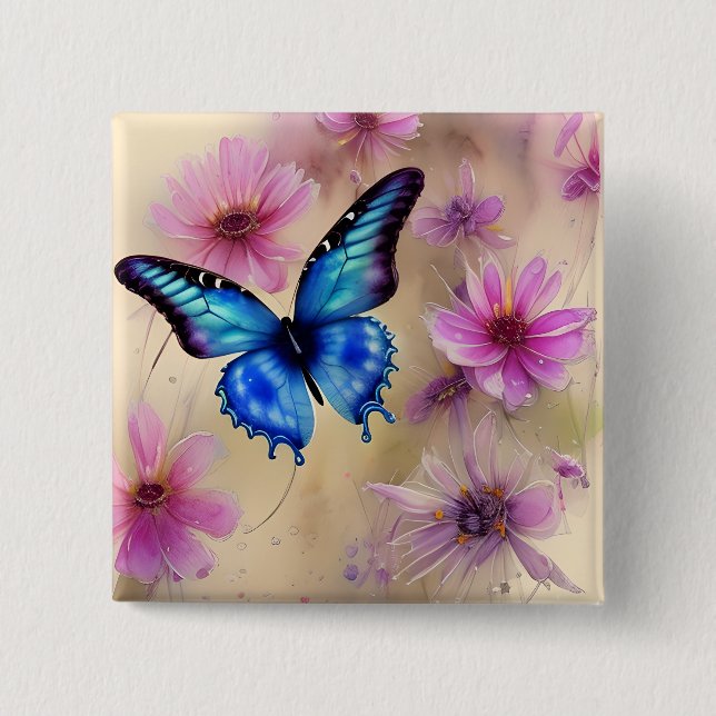 Beautiful Flowers and Butterfly  15 Cm Square Badge (Front)