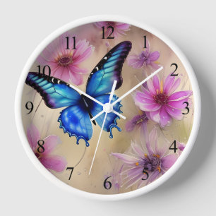 Beautiful Flowers and Butterfly Clock
