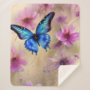Beautiful Flowers and Butterfly  Sherpa Blanket