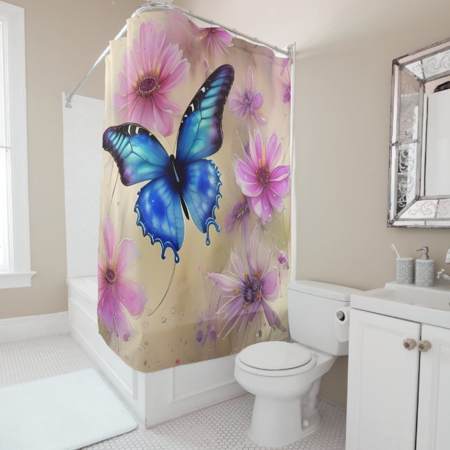 Beautiful Flowers and Butterfly  Shower Curtain (In Situ)