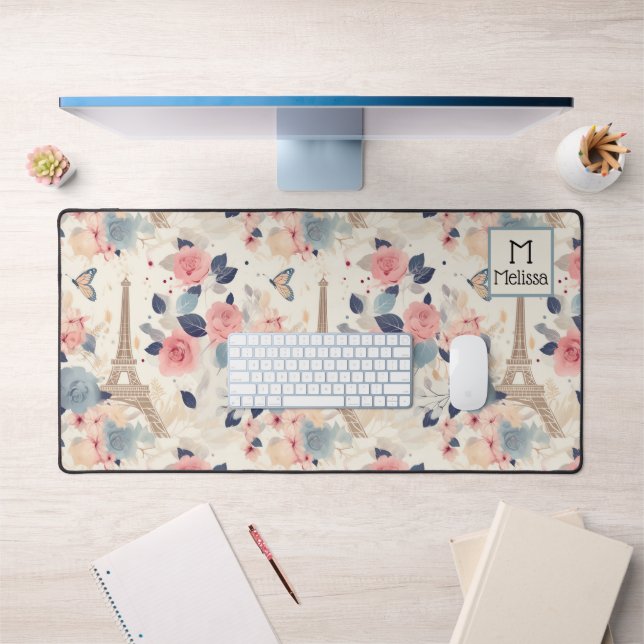 Beautiful Flowers and Eiffel Tower Paris Desk Mat (Office 1)