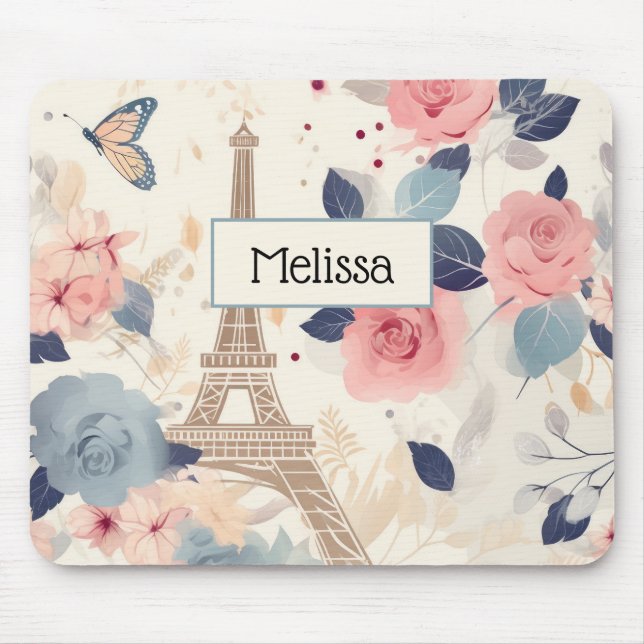 Beautiful Flowers and Eiffel Tower Paris Mouse Mat (Front)