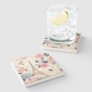 Beautiful Flowers and Eiffel Tower Paris Stone Coaster