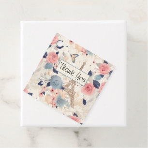 Beautiful Flowers and Eiffel Tower Paris Thank You Favour Tags