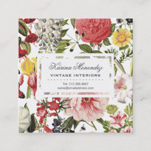 Beautiful Flowers and Insects Garden Floral Square Business Card