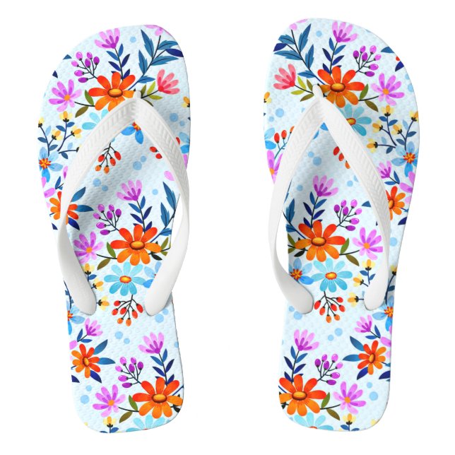 Beautiful Flowers And Leaves Pattern  Flip Flops (Footbed)