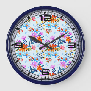 Beautiful Flowers And Leaves Pattern Large Clock
