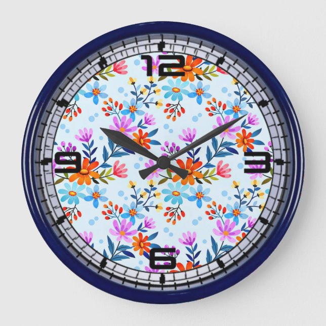 Beautiful Flowers And Leaves Pattern  Large Clock (Front)