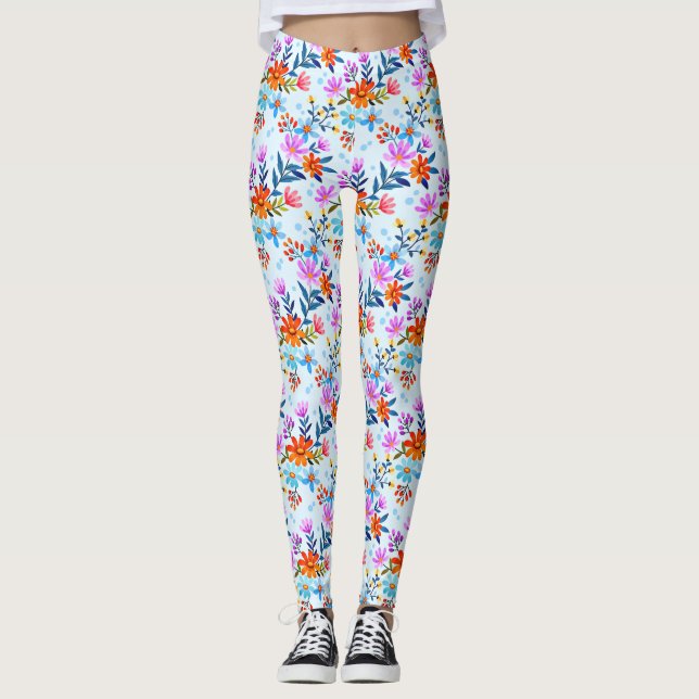 Beautiful Flowers And Leaves Pattern  Leggings (Front)