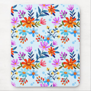 Beautiful Flowers And Leaves Pattern Mouse Mat
