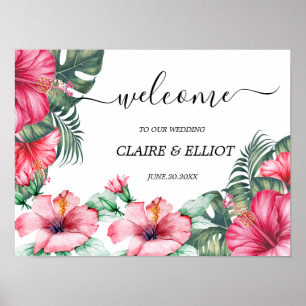 Beautiful flowers and palm leaves, floral elegance poster
