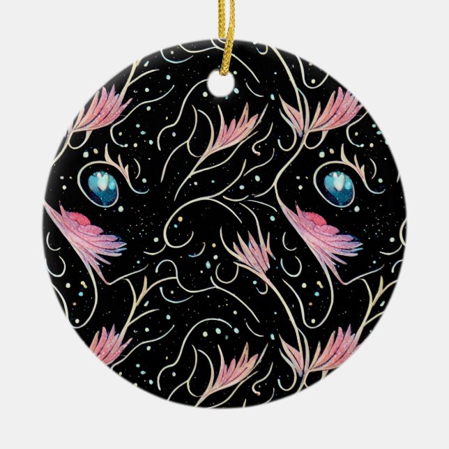 Beautiful Flowers and Swirls Pattern Ceramic Tree Decoration (Front)