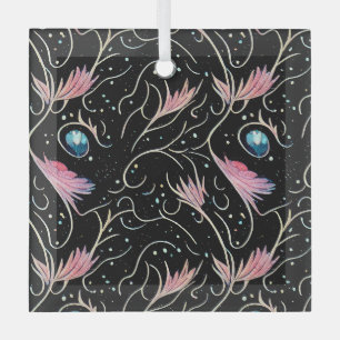 Beautiful Flowers and Swirls Pattern Glass Tree Decoration