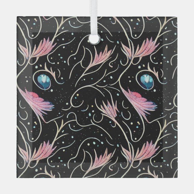 Beautiful Flowers and Swirls Pattern Glass Tree Decoration (Front)