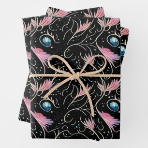 Beautiful Flowers and Swirls Pattern Wrapping Paper Sheet