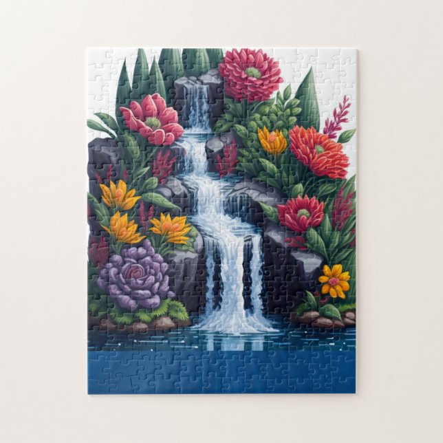 Beautiful flowers and waterfall jigsaw puzzle (Vertical)