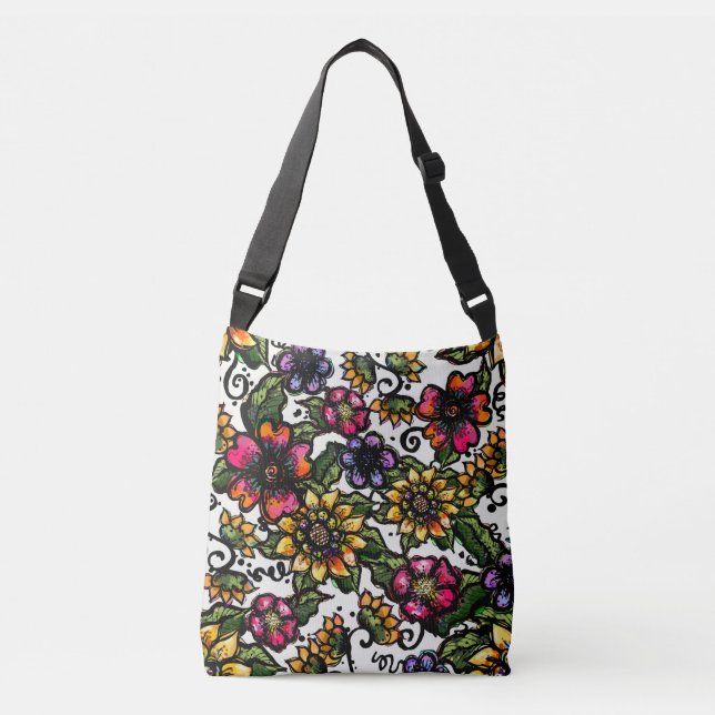 Beautiful Flowers Boho Style Cottage Aesthetic  Crossbody Bag (Front)