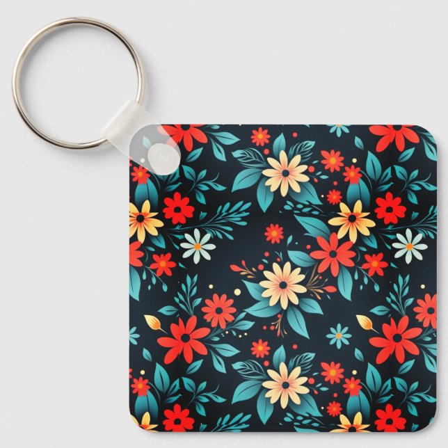 Beautiful Flowers Floral Pattern Key Ring (Front)
