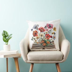 Beautiful Flowers From A Book Readers Writers Cushion