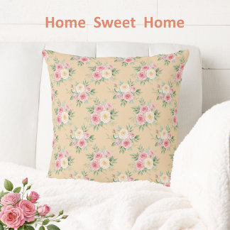 Beautiful Flowers in Pastel Colour on Beige Cushion