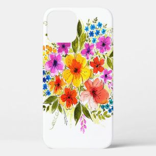 Beautiful flowers, leaves, buds and grass, painted iPhone 12 case