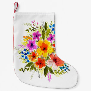 Beautiful flowers, leaves, buds and grass, painted small christmas stocking