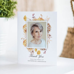 Beautiful Flowers Memorial Photo Thank You Card