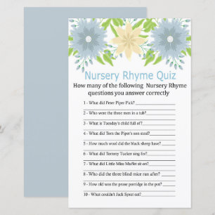 Beautiful flowers Nursery Rhyme Quiz baby shower