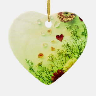 Beautiful Flowers on a Green Valentines Day Tree Ceramic Tree Decoration