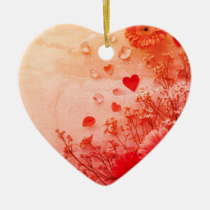 Beautiful Flowers on a Pink Valentines Day Tree Ceramic Tree Decoration