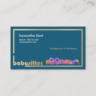 Beautiful Flowers On Gold Borders Babysitter Calling Card