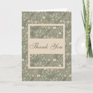 Beautiful Flowers on Soft Sage Green Earthy Tone Thank You Card